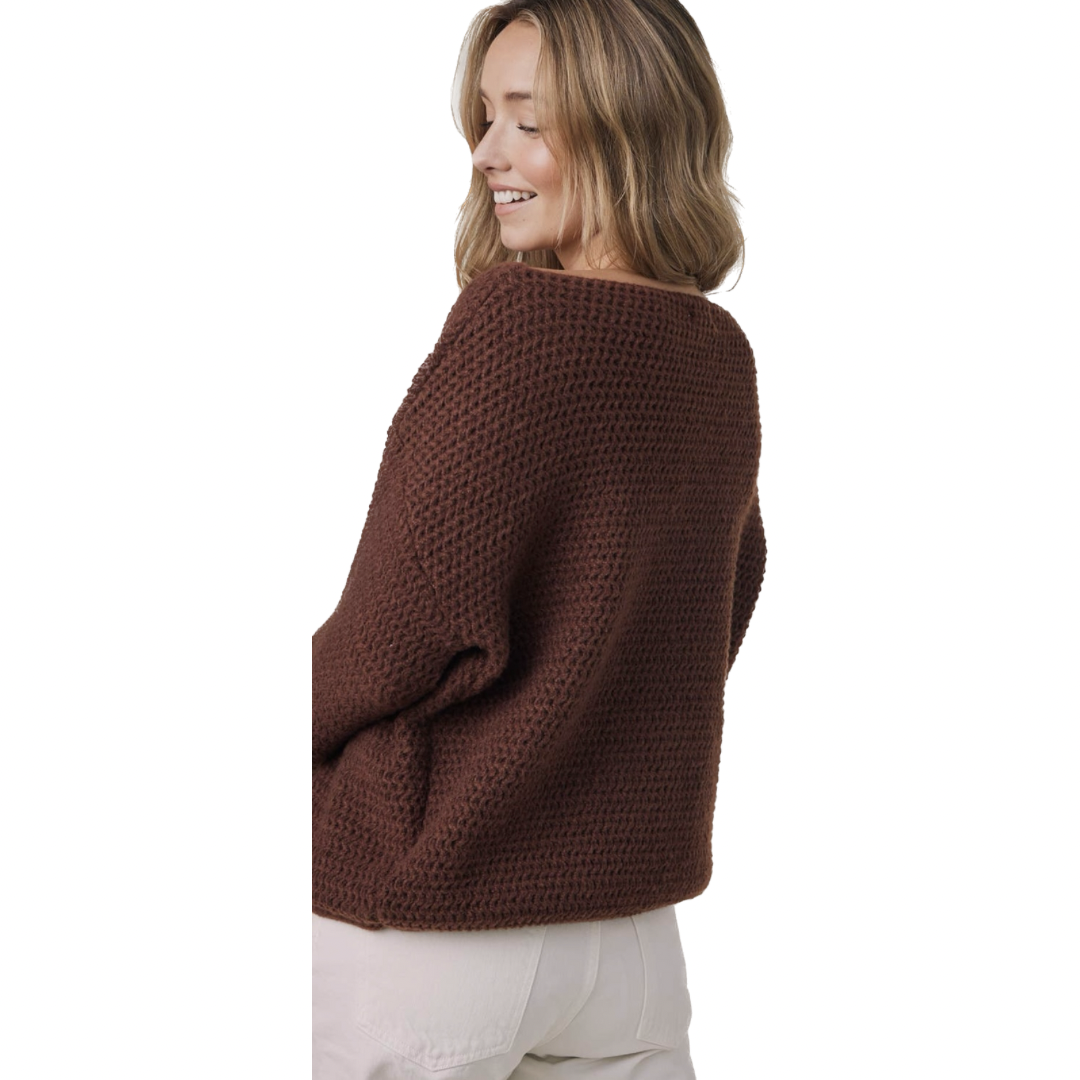 Chocolate Chunky Honeycomb Boat Neck Sweater