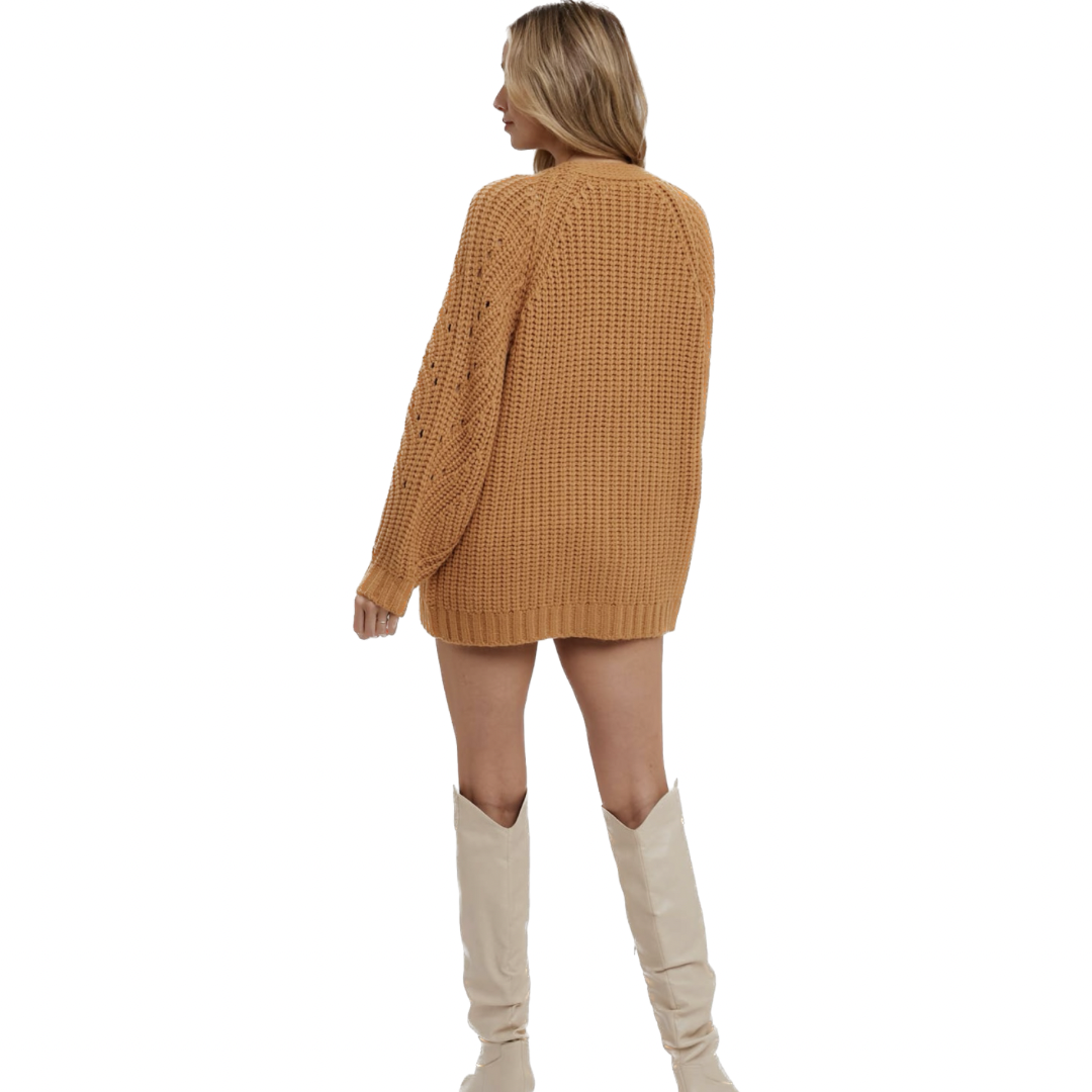 Camel Chunky Open Front Cardigan