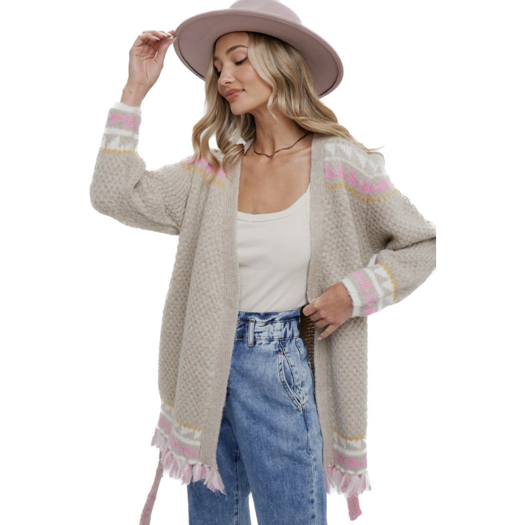Aztec Pattern Belted Cardigan