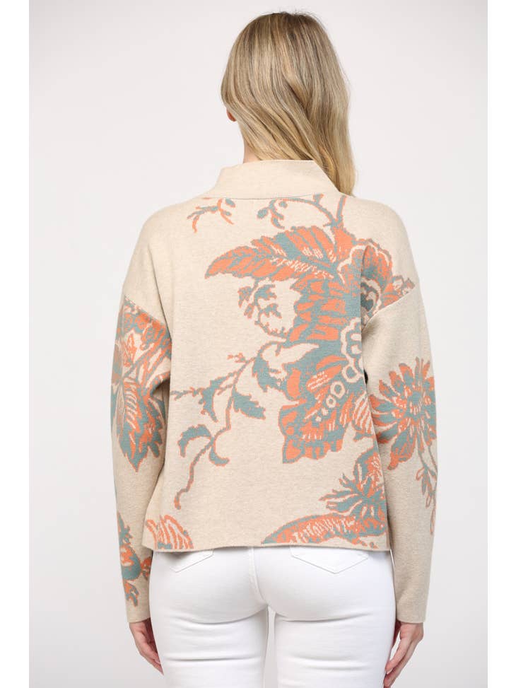 Floral Accent Mock Neck Sweater