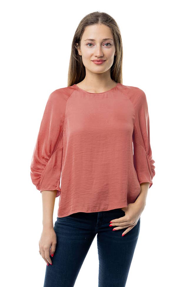 Rose Round Neck Satin Blouse