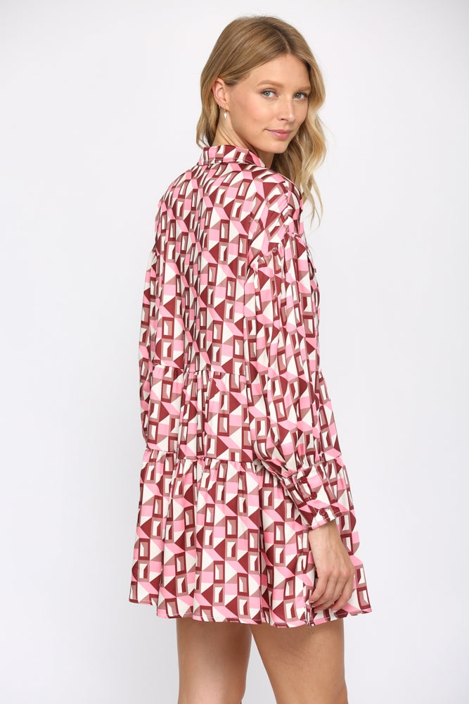 Geo Print Babydoll Shirt Dress