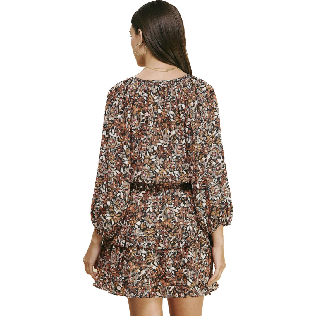 Black and Rust Floral Print Mini Dress