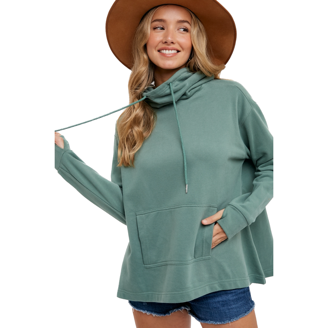 Sage Cowl Neck Hoodie Sweatshirt