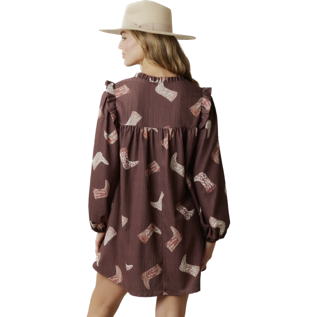 Brown Boots Mini Side Pocket Dress