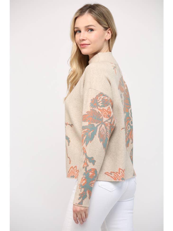 Floral Accent Mock Neck Sweater