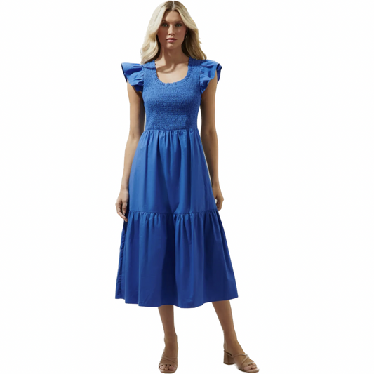 Cobalt Ingrid Poplin Smocked Tiered Midi Dress