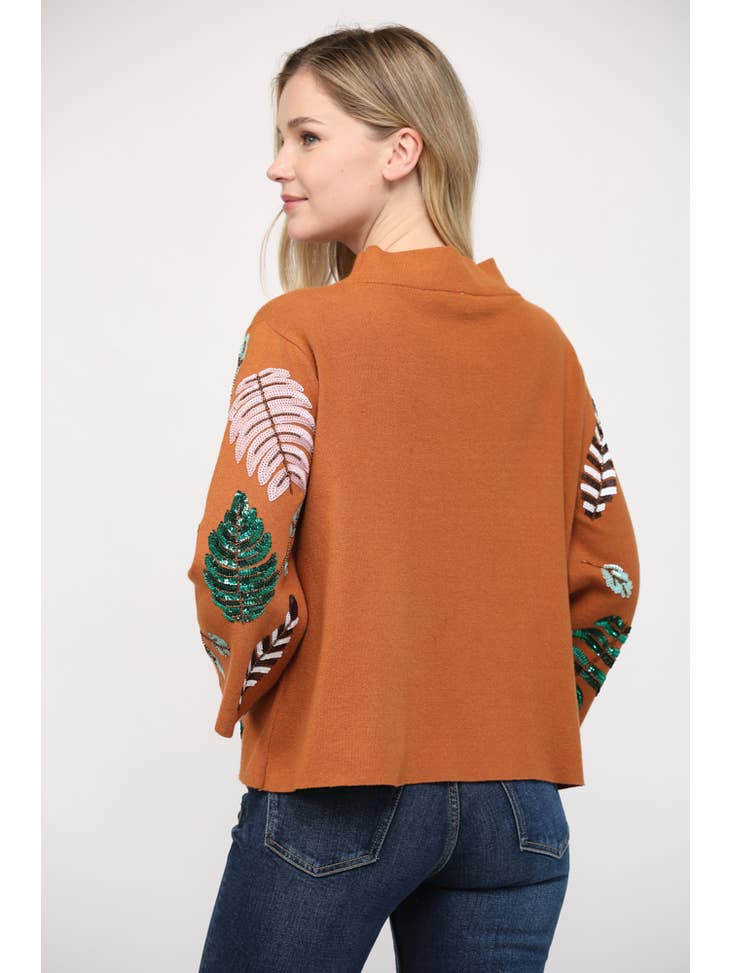 Sequin Embellished Mock Neck Sweater