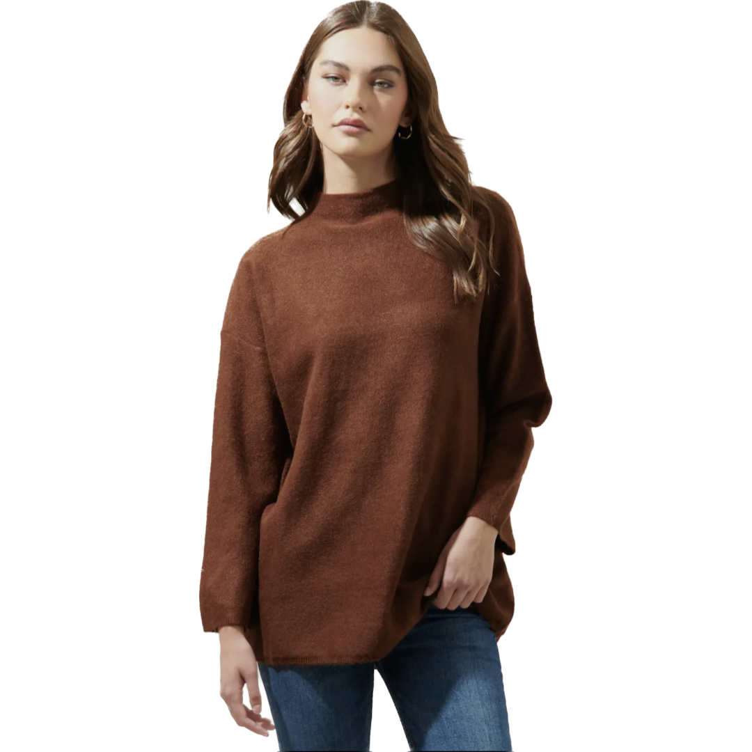 Brown Travis Loose Fit Tunic Sweater