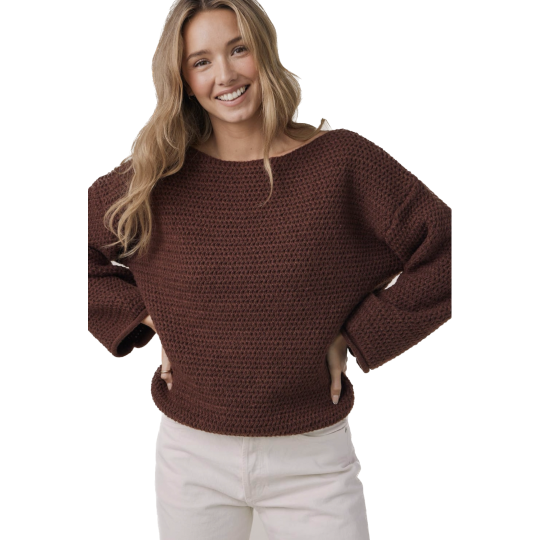 Chocolate Chunky Honeycomb Boat Neck Sweater