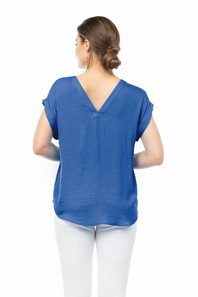 Deep Cobalt Short Sleeve V Neck Drop Sleeve Tee