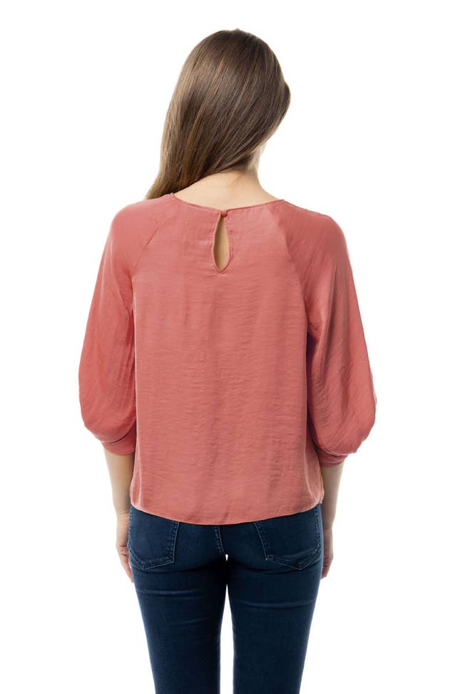 Rose Round Neck Satin Blouse