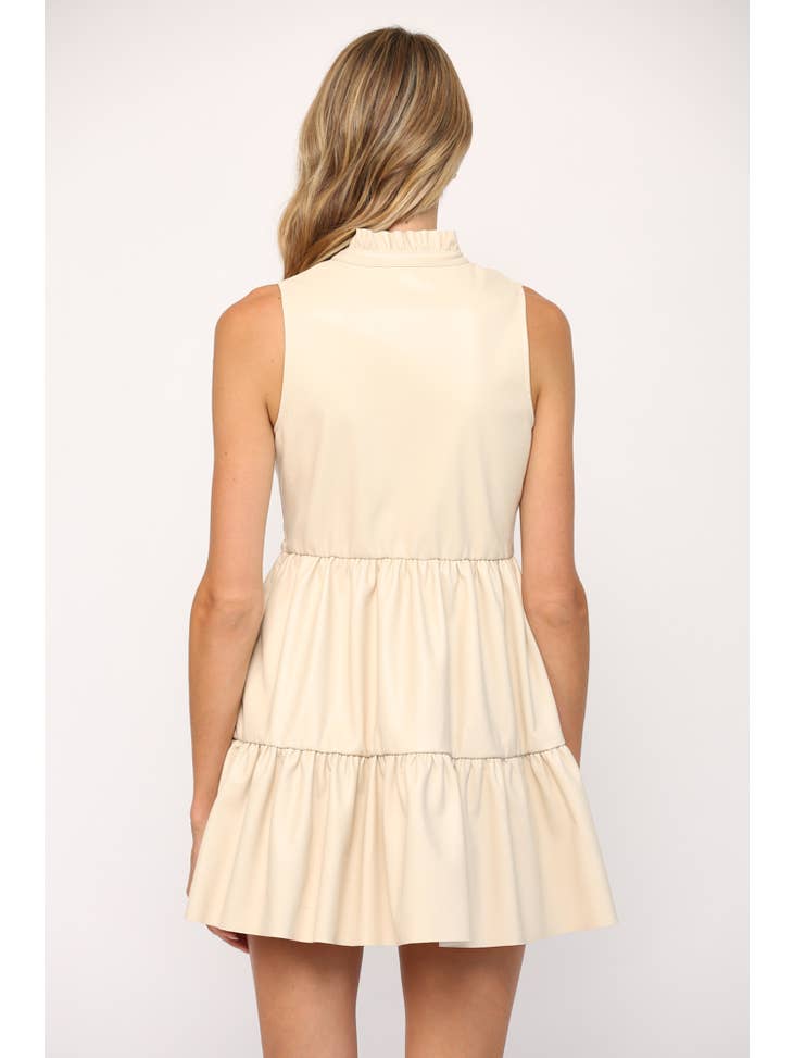 Faux Leather Sleeveless Ruffle Dress