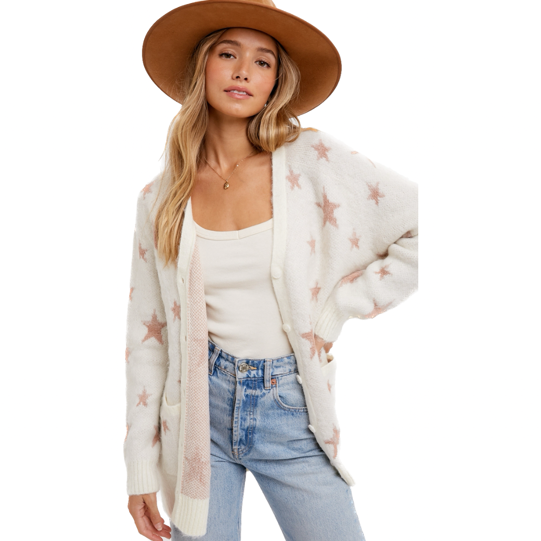 Star Pattern Button Front Cardigan