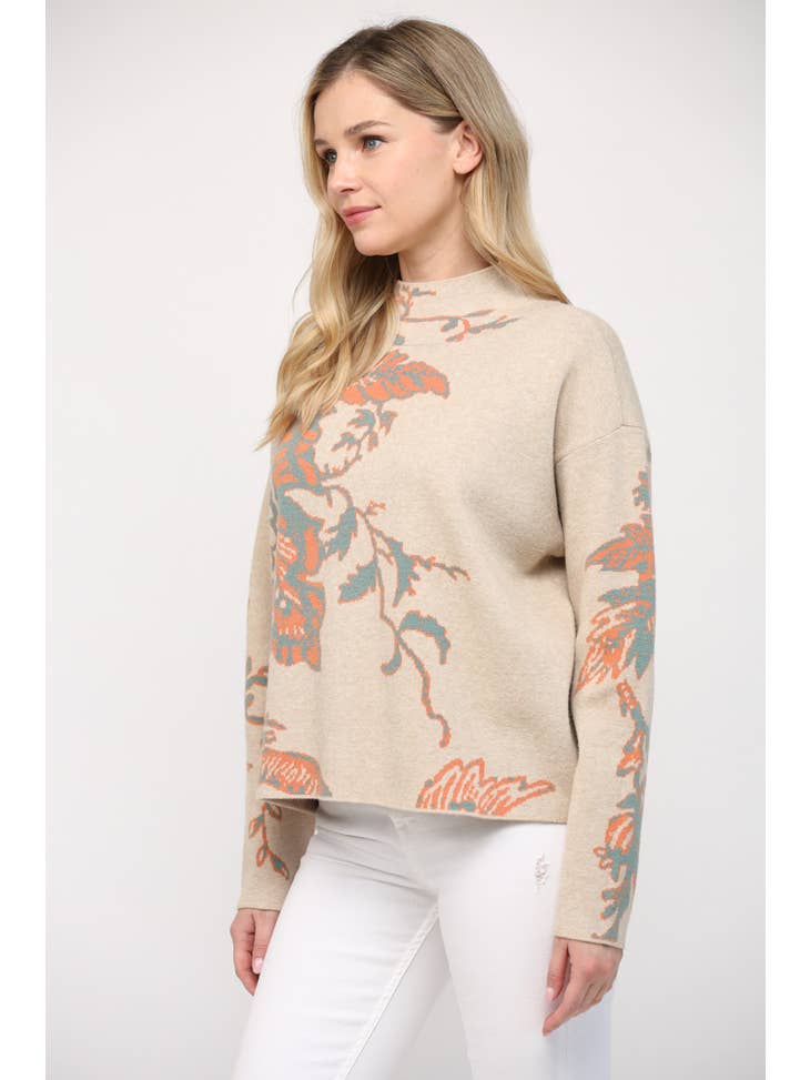 Floral Accent Mock Neck Sweater
