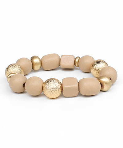 Beige Wood Square Accent Bracelet