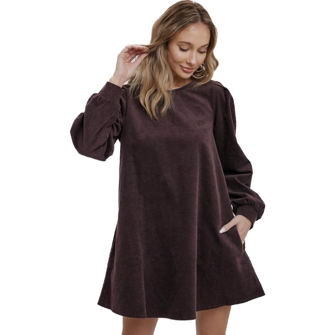 Dark Brown Corduroy Mini Dress