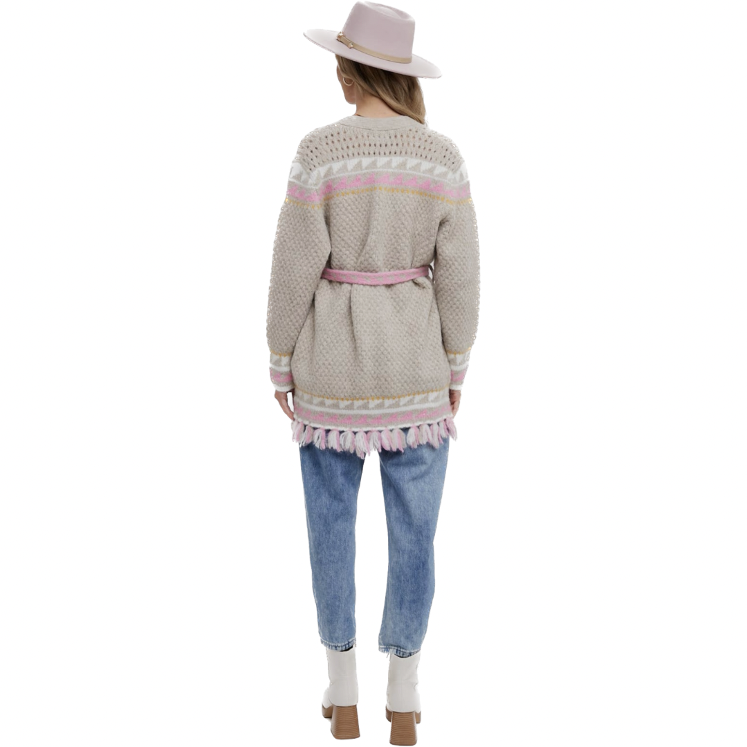Aztec Pattern Belted Cardigan
