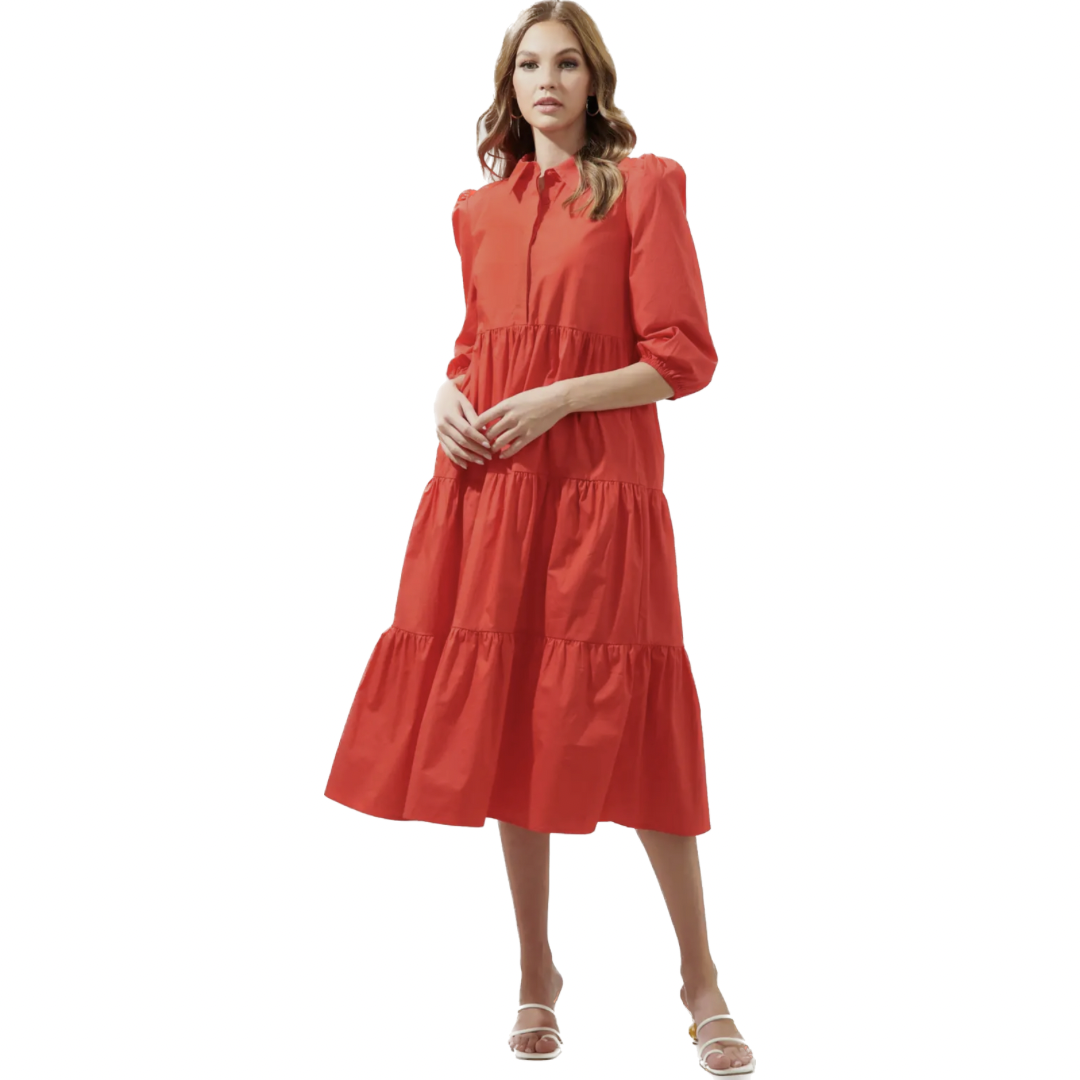Red Poplin Midi Dress