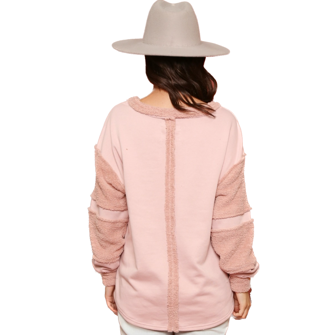 Blush Contrast Knit Henley Top