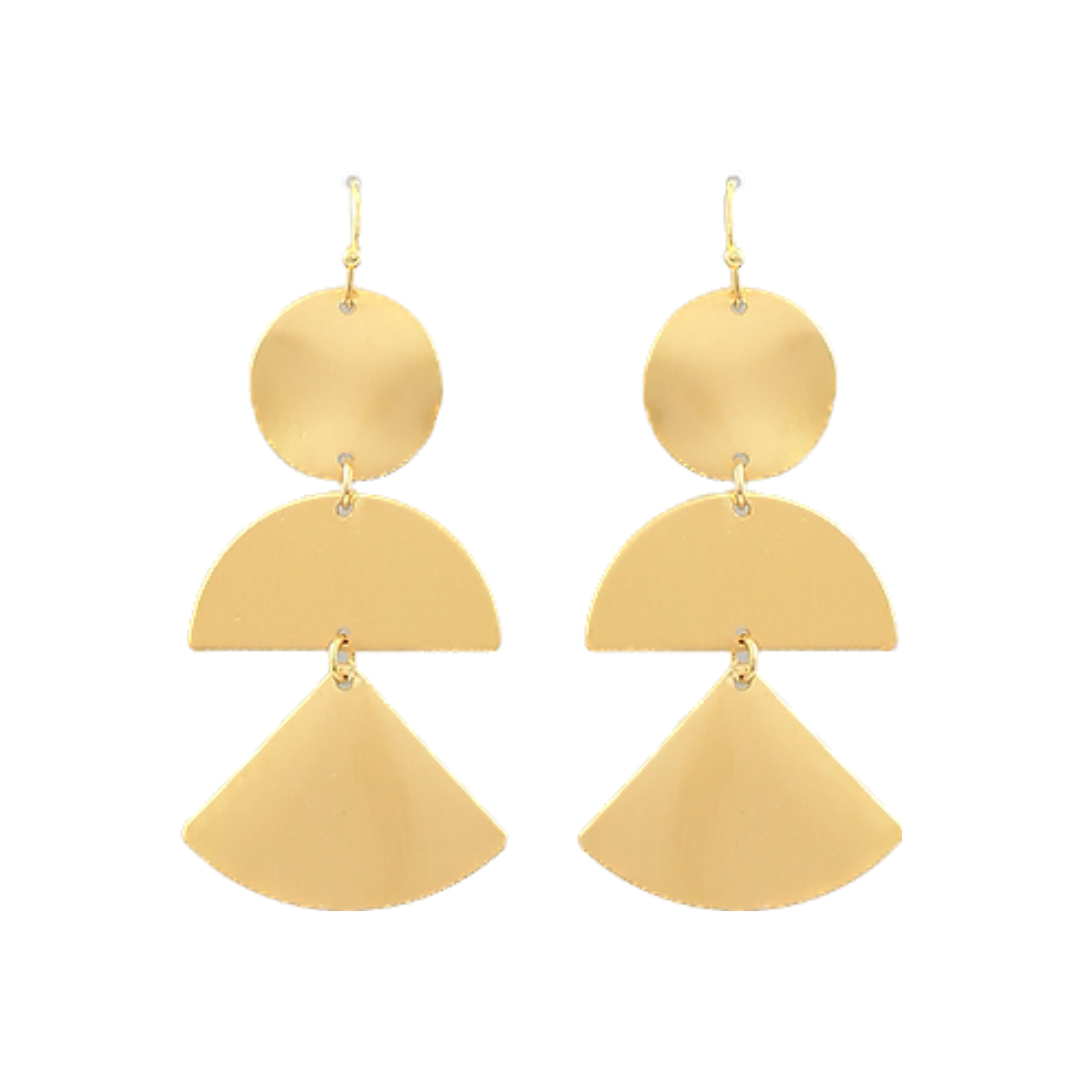 Linked Disk & Wedge & Fan Shape Earrings