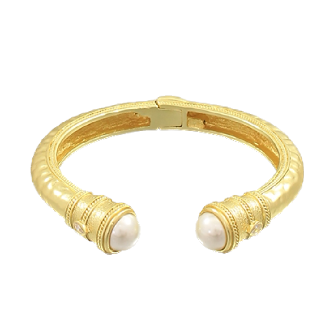 Pearl Accent Textured Metal Cuff