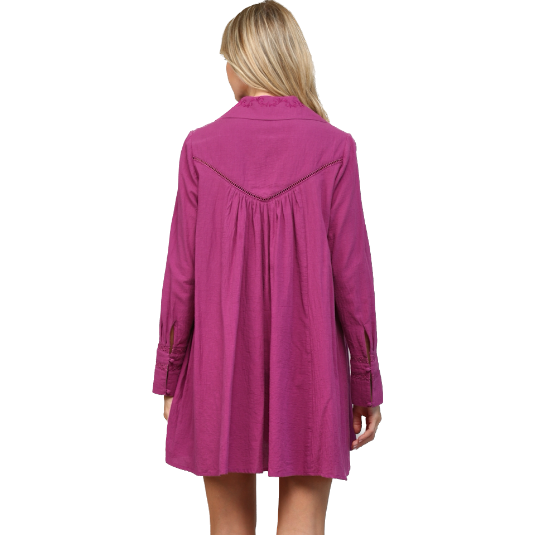 Magenta Cotton Button Tunic Dress