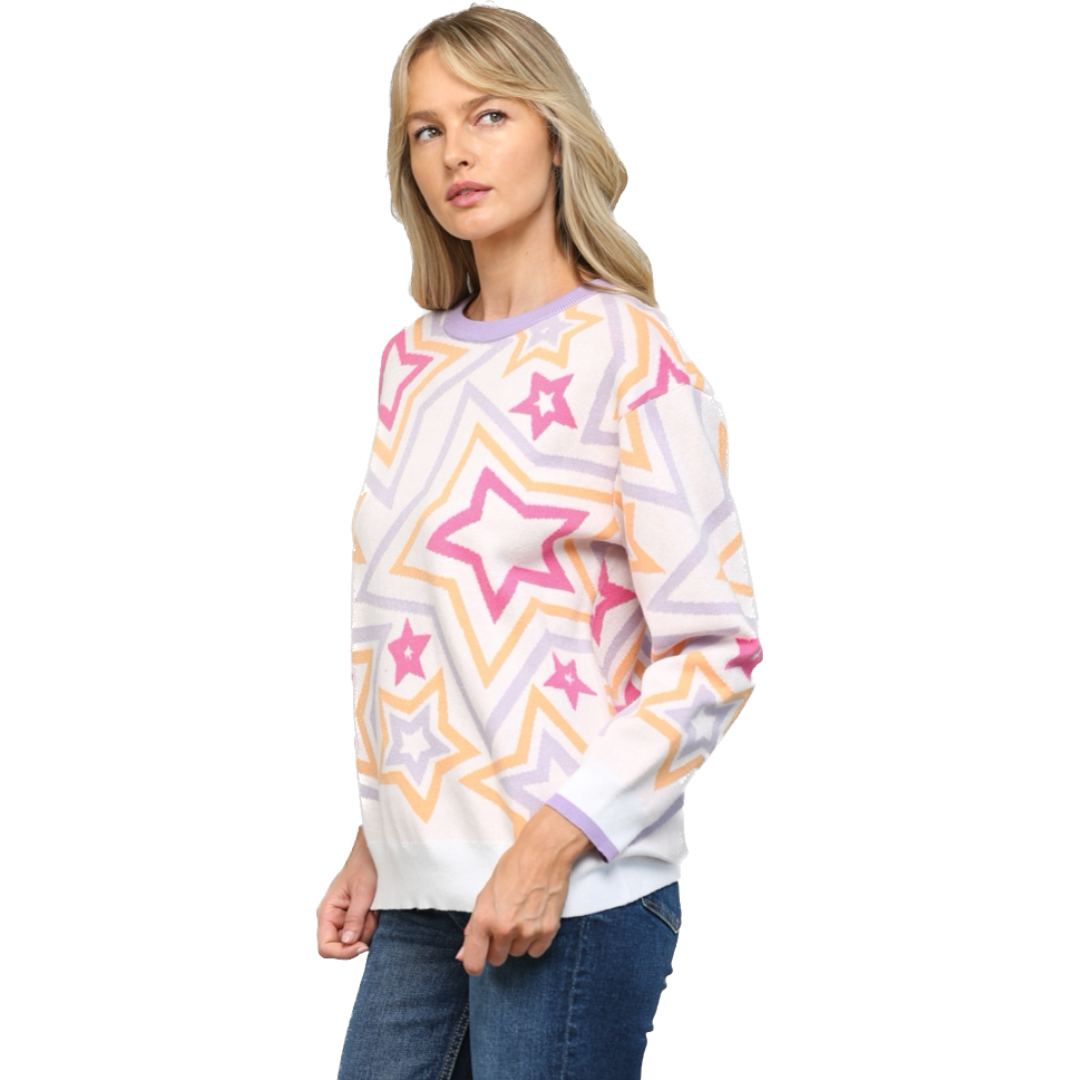 Star Jacquard Knit Crew Neck Sweater