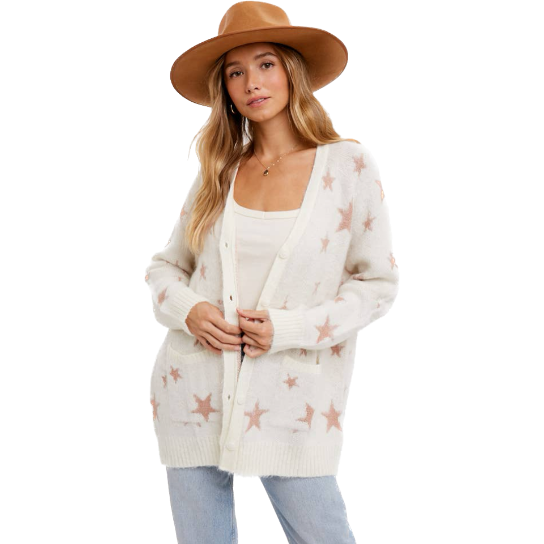 Star Pattern Button Front Cardigan