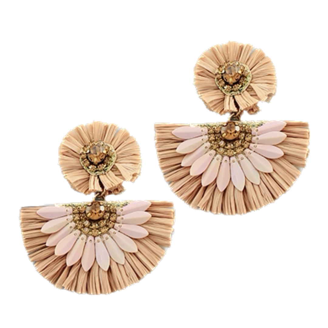 Pink 2 Tier Raffia Earrings