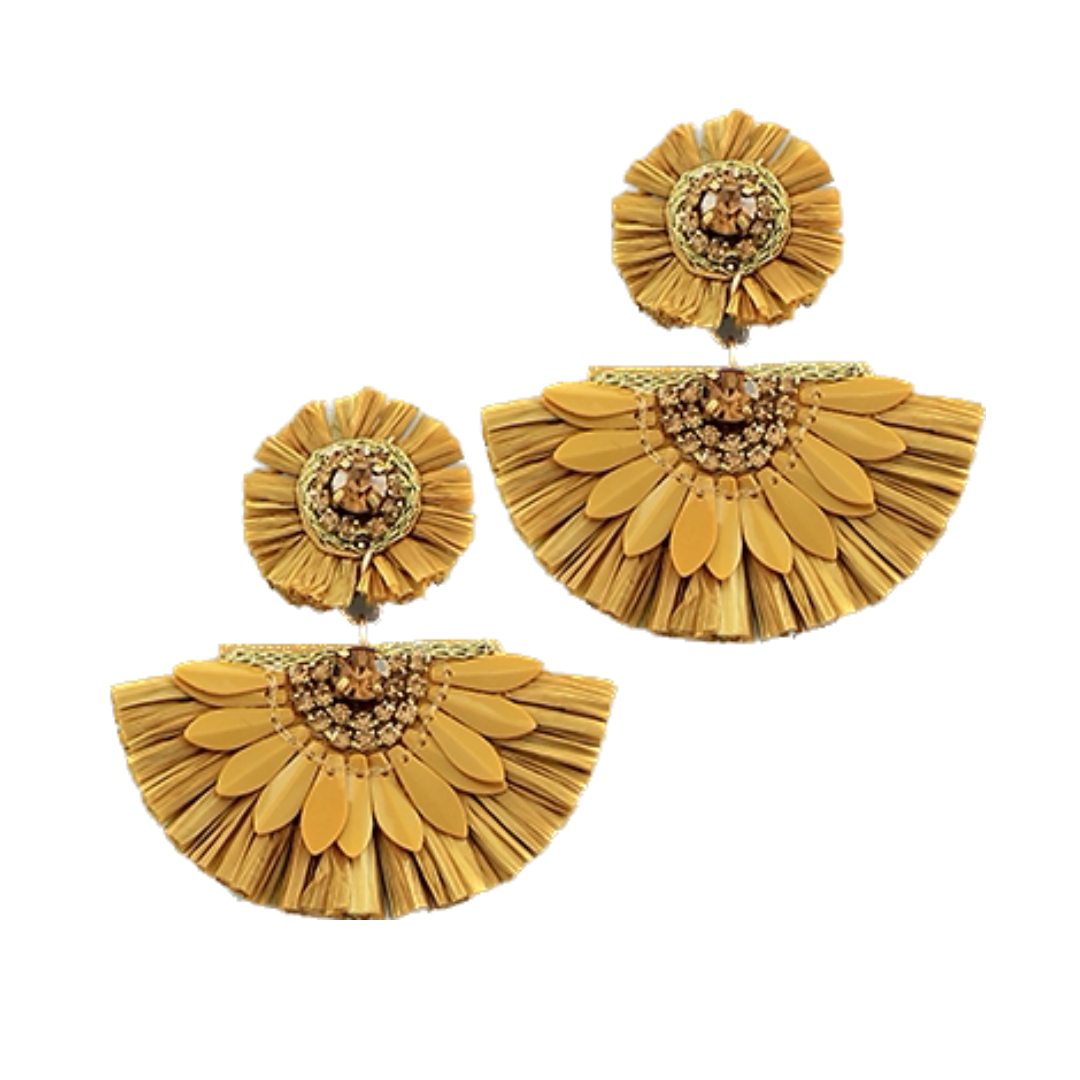 Mustard 2 Tier Raffia Earrings
