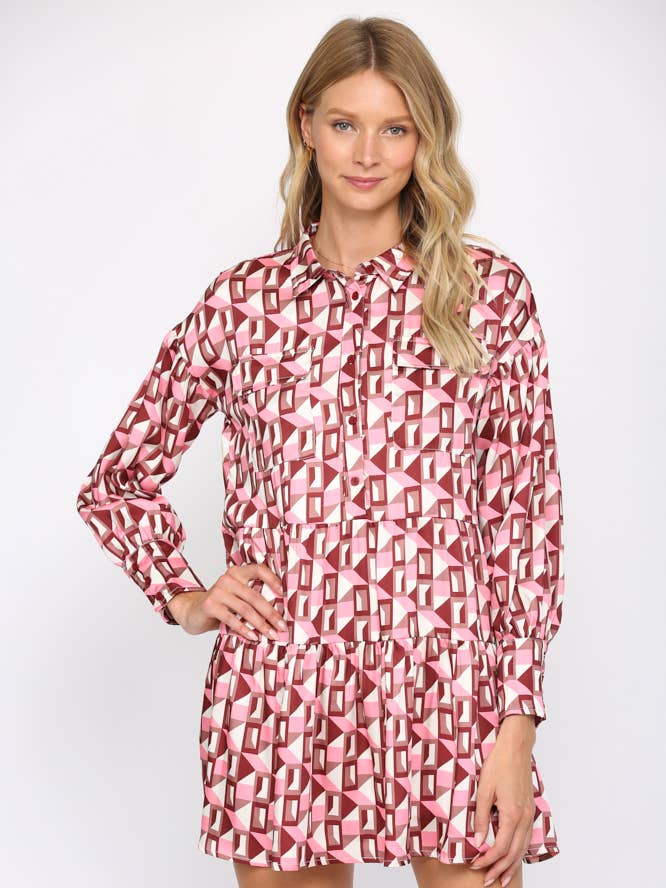 Geo Print Babydoll Shirt Dress
