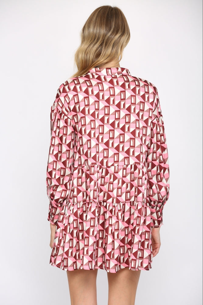 Geo Print Babydoll Shirt Dress