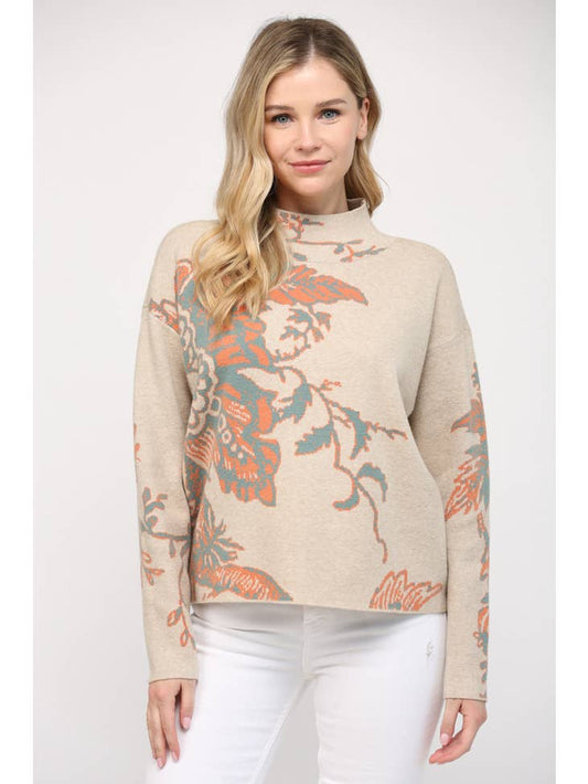 Floral Accent Mock Neck Sweater