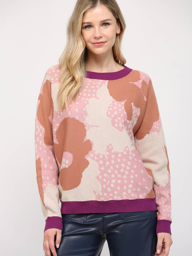 Floral Pattern Round Neck Sweater