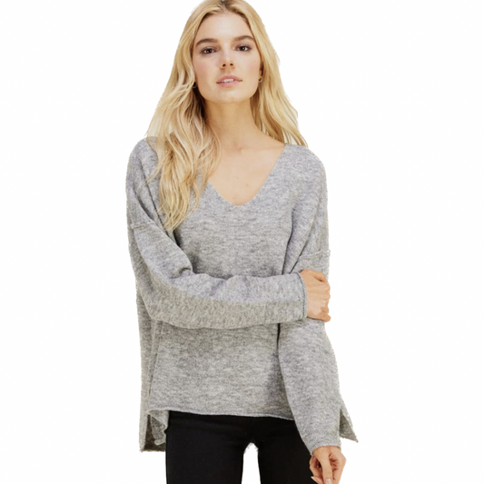 Charcoal Soft V Neck Knit Sweater