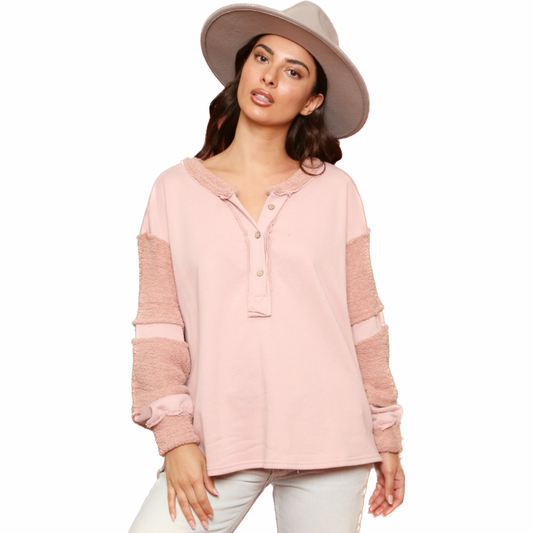 Blush Contrast Knit Henley Top