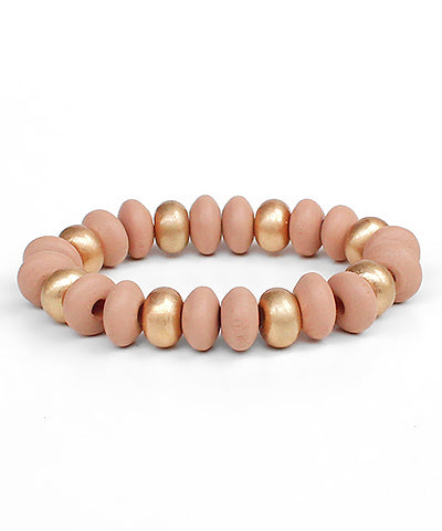 Rose Pink Wood & Metal Beads Bracelet