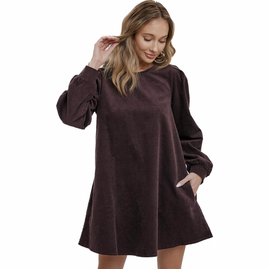Dark Brown Corduroy Mini Dress