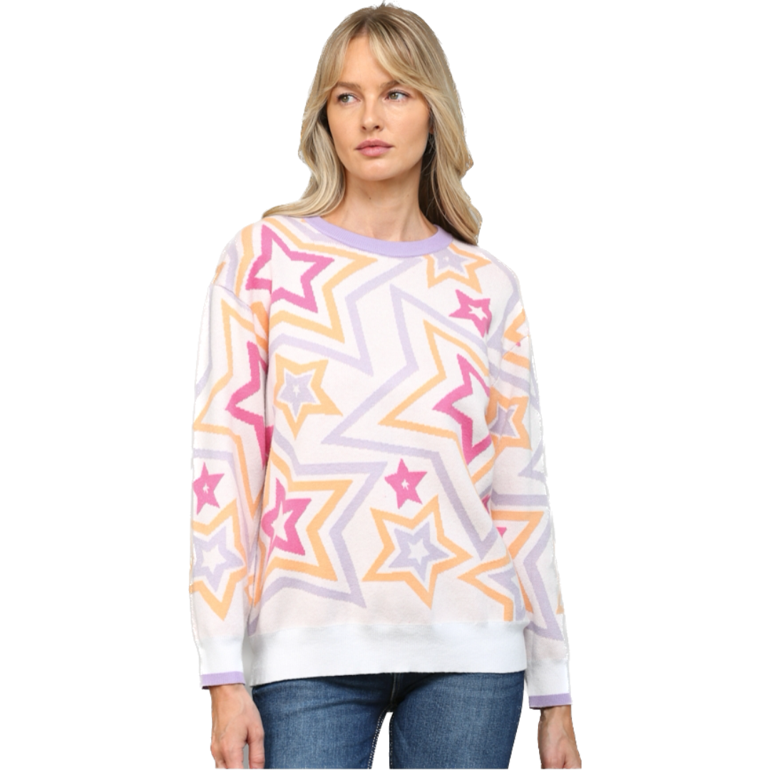 Star Jacquard Knit Crew Neck Sweater
