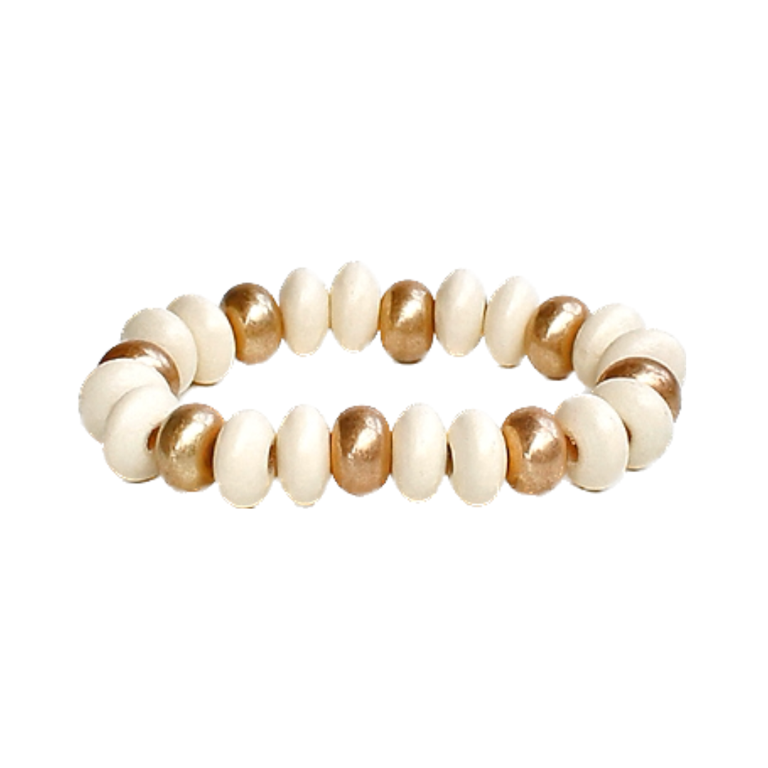 Ivory Wood & Metal Beads Bracelet