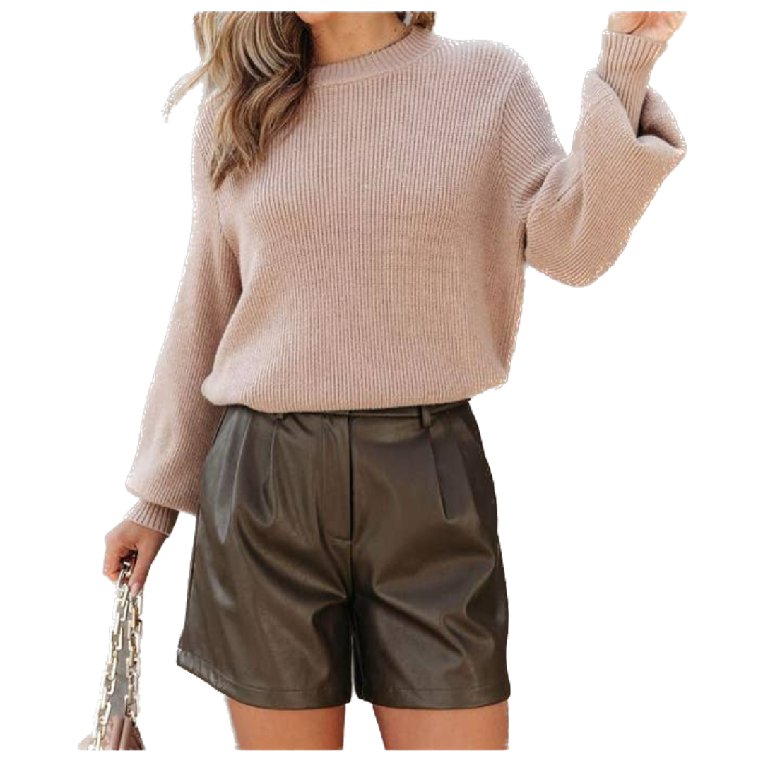 Olive Pleat Detail Leather Shorts