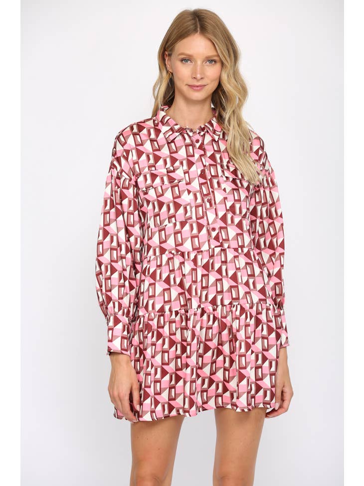 Geo Print Babydoll Shirt Dress